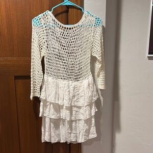 White Crochet Layered Dress